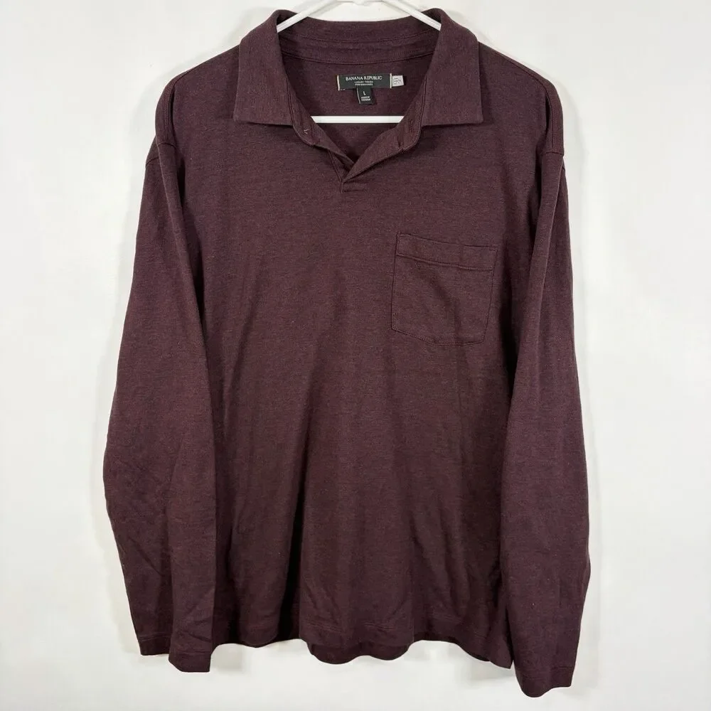 Banana Republic Luxury Touch Performance Long Sleeve Polo Shirt Men Large Maroon